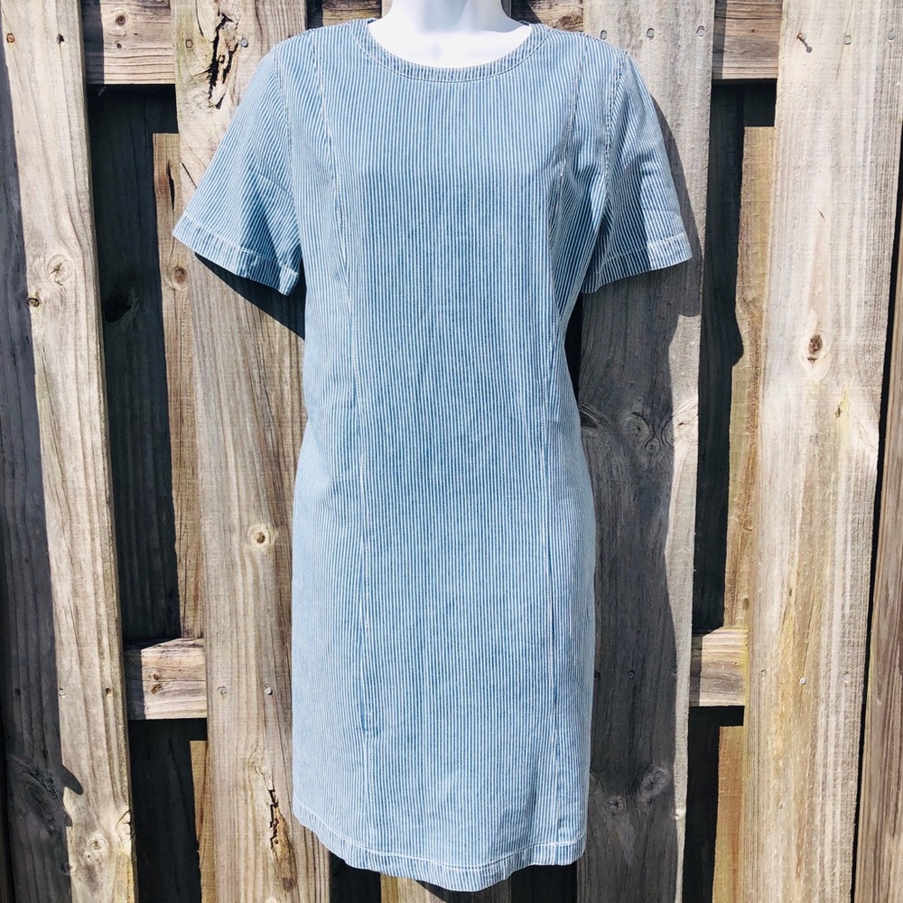 Caslon Pinstripe Dress X SMALL Jean Short Sleeves